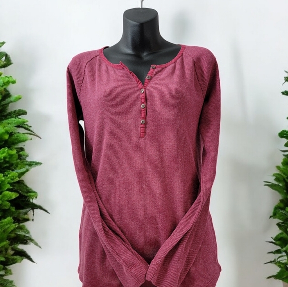 Eddie Bauer women's size L in burgundy with five buttons on neck. More... - Picture 1 of 7